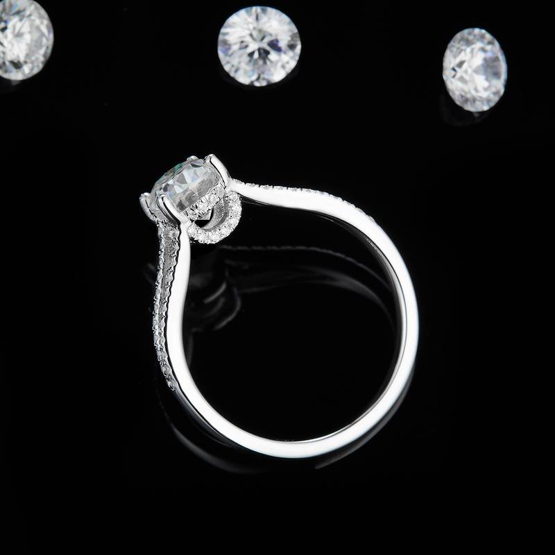 Y臂蛋形钻Women's RingS925银镀白金定制选款主石Moissanite1.5ct/副石高碳钻