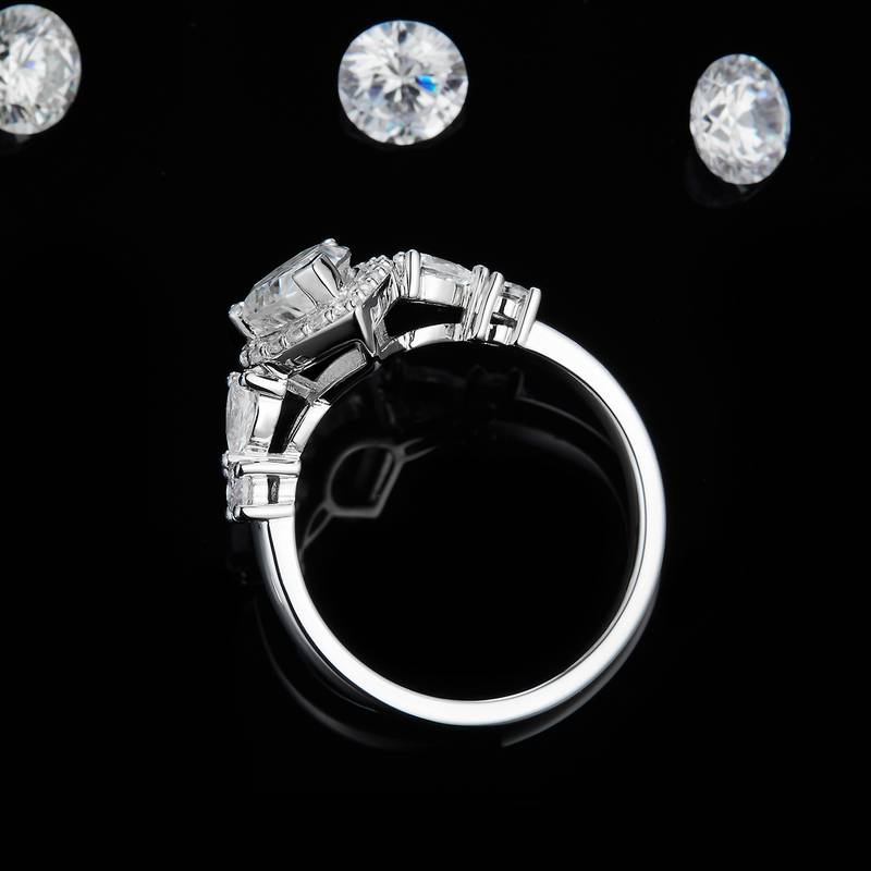 水滴钻Women's RingS925银镀白金定制选款主石Moissanite1.25ct/副石高碳钻