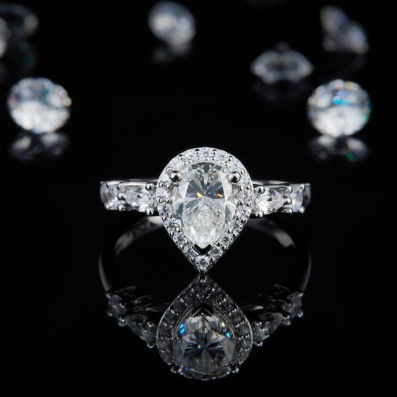 水滴钻Women's RingS925银镀白金定制选款主石Moissanite1.25ct/副石高碳钻