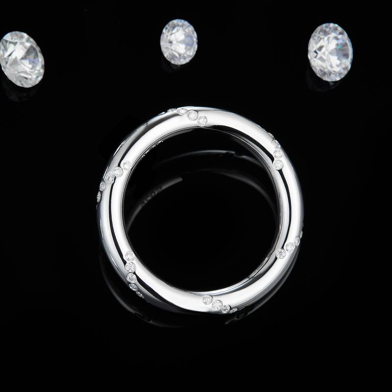 简约排戒S925银镀白金Women's Ring定制选款副石Moissanite0.34ct