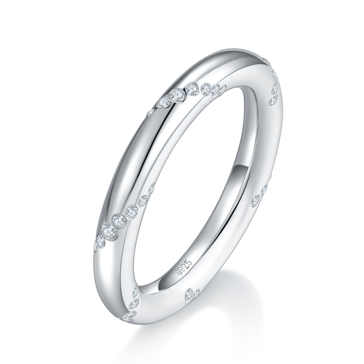 Simplified S925 Silver Plated Platinum Women's Ring Customized Selection Side Stone Moissanite 0.34ct