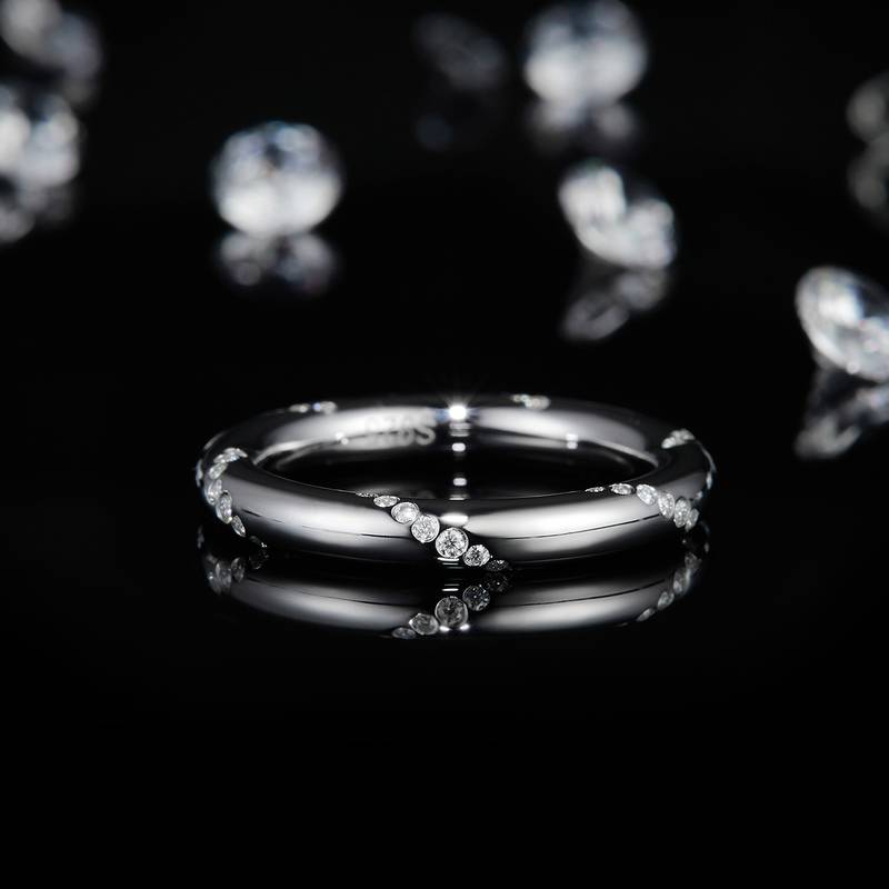 简约排戒S925银镀白金Women's Ring定制选款副石Moissanite0.34ct