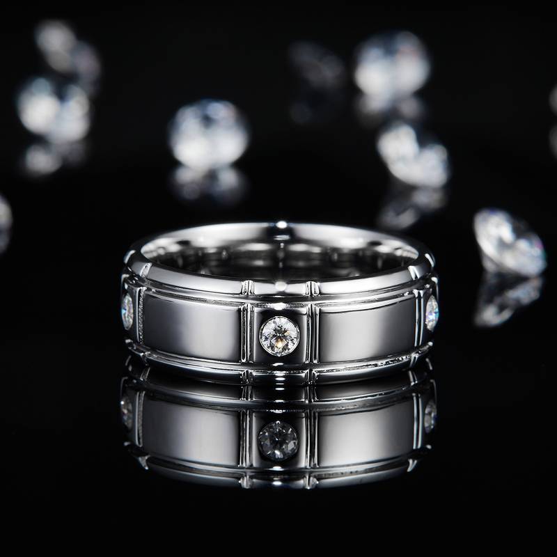 S925银镀白金Men's Ring定制选款副石Moissanite0.3ct