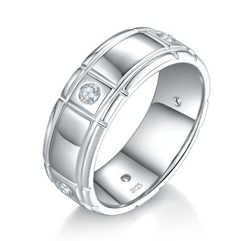 S925银镀白金Men's Ring定制选款副石Moissanite0.3ct