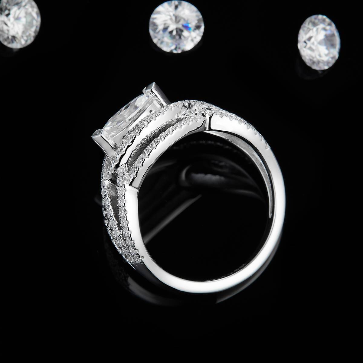 Marquis Diamond S925 Silver Plated Platinum Women's Ring Customized Selection Main Stone Moissanite 0.5ct/Side Stone Cubic Zirconia