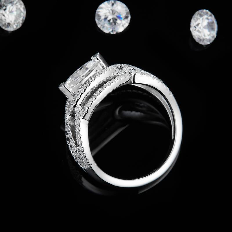 马眼钻S925银镀白金Women's Ring定制选款主石Moissanite0.5ct/副石高碳钻