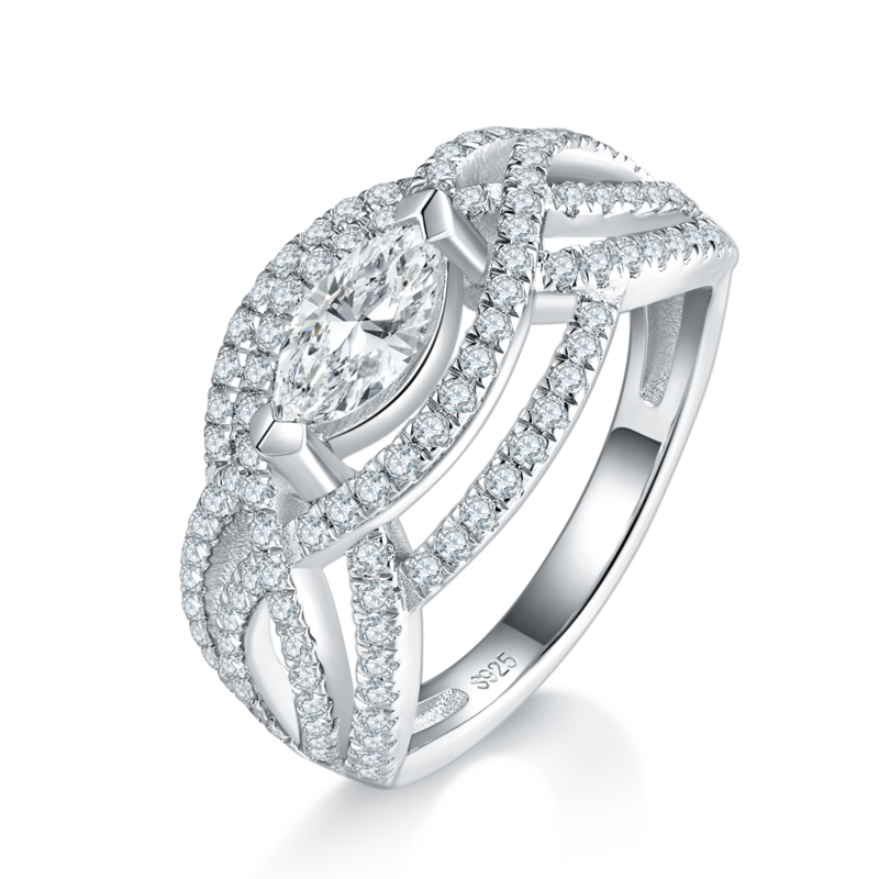马眼钻S925银镀白金Women's Ring定制选款主石Moissanite0.5ct/副石高碳钻