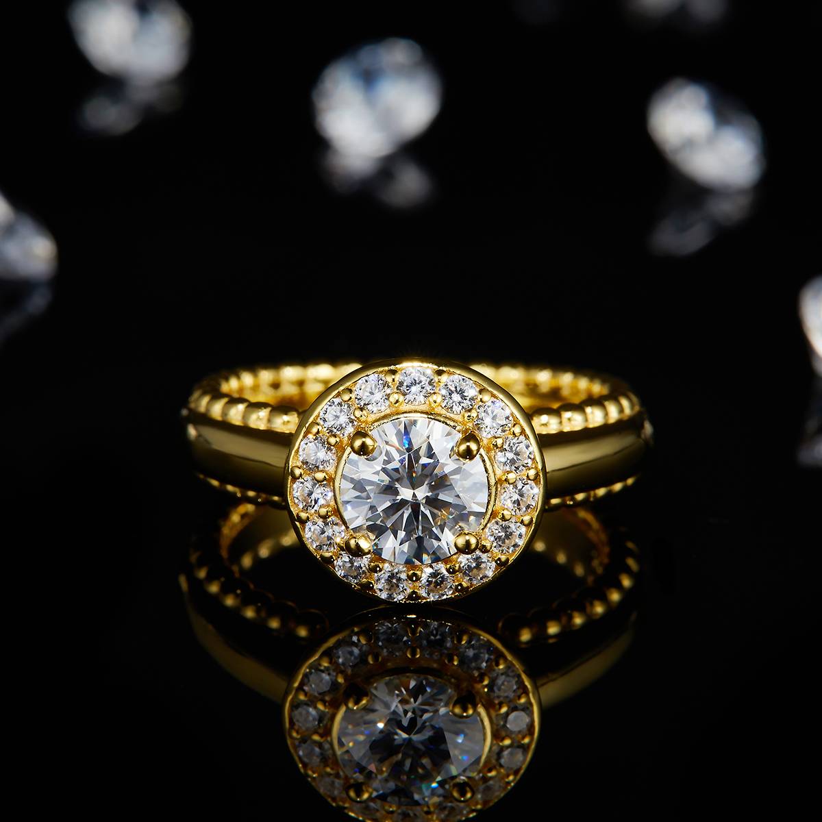 Round Bag Women's Ring S925 Silver Plated Gold Customized Selection Main Stone Moissanite 1.0ct/Side Stone Cubic Zirconia