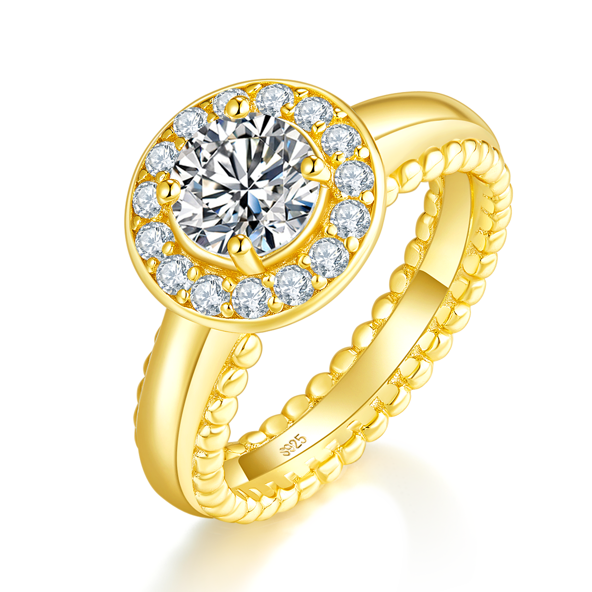 Round Bag Women's Ring S925 Silver Plated Gold Customized Selection Main Stone Moissanite 1.0ct/Side Stone Cubic Zirconia