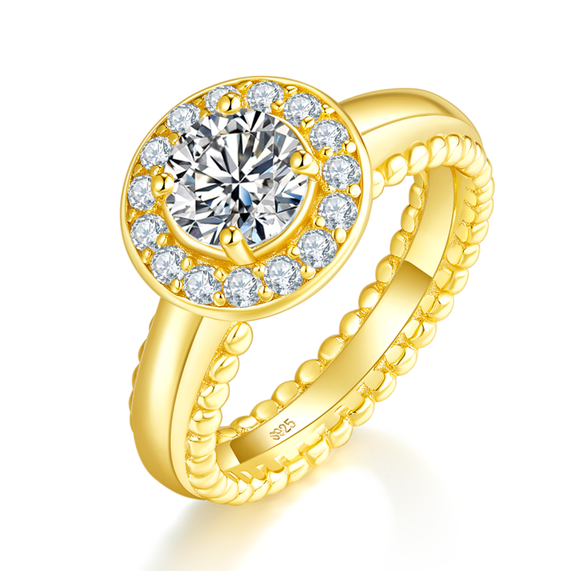 圆包Women's RingS925银镀黄金定制选款主石Moissanite1.0ct/副石高碳钻