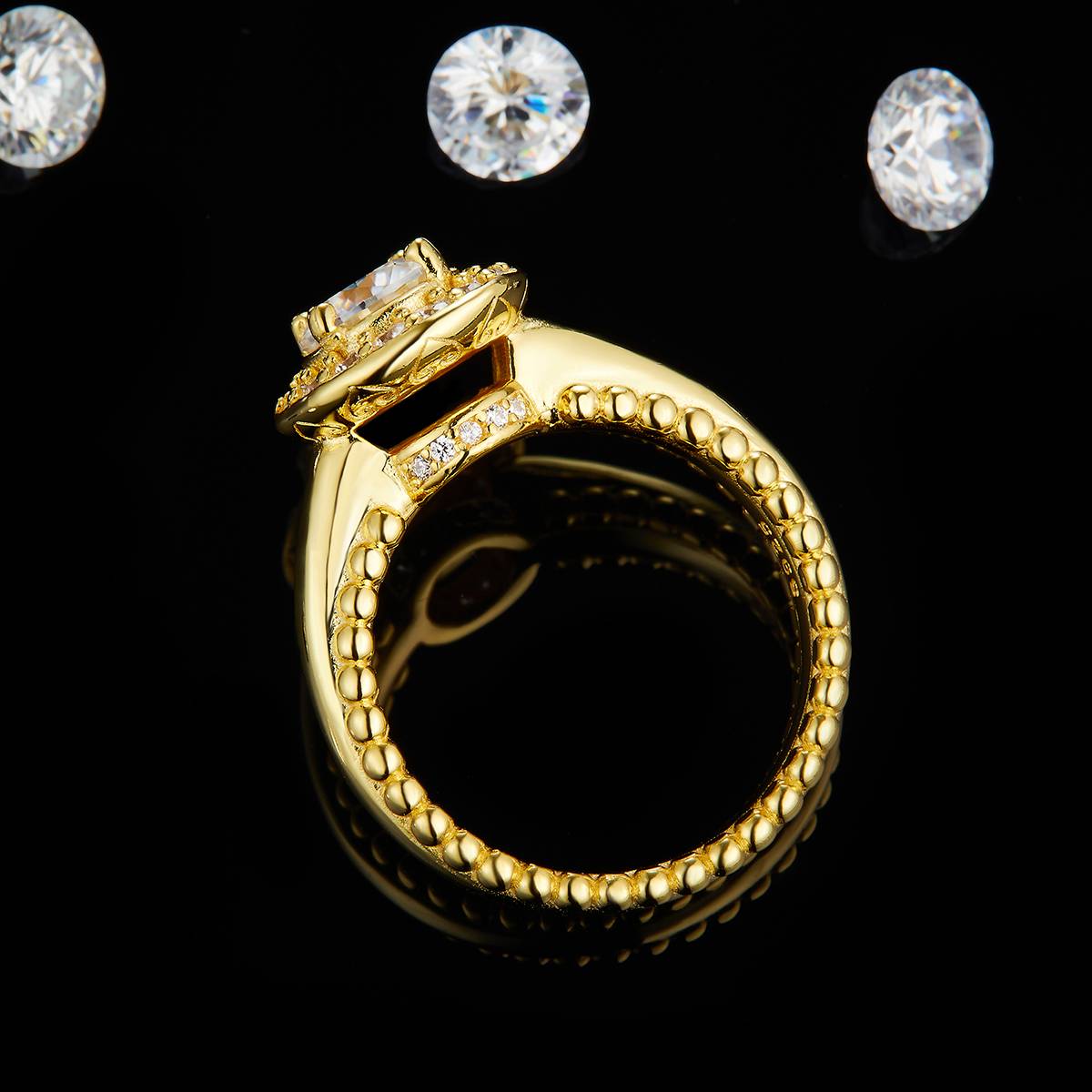 Round Bag Women's Ring S925 Silver Plated Gold Customized Selection Main Stone Moissanite 1.0ct/Side Stone Cubic Zirconia