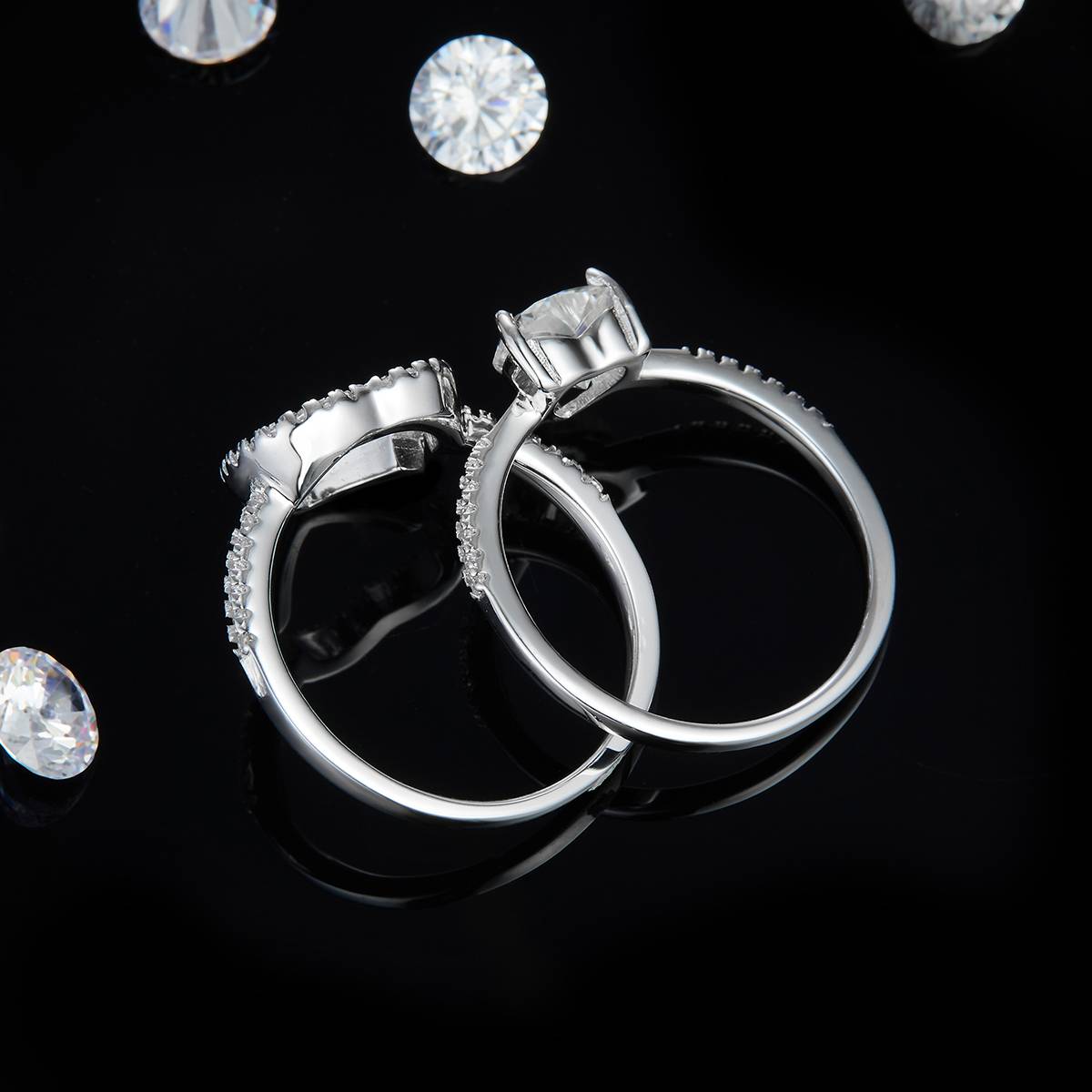 Double arm Heart Diamond Set S925 Silver Plated Platinum Women's Ring Customized Selection Main Stone Moissanite 1.0ct/Side Stone Cubic Zirconia