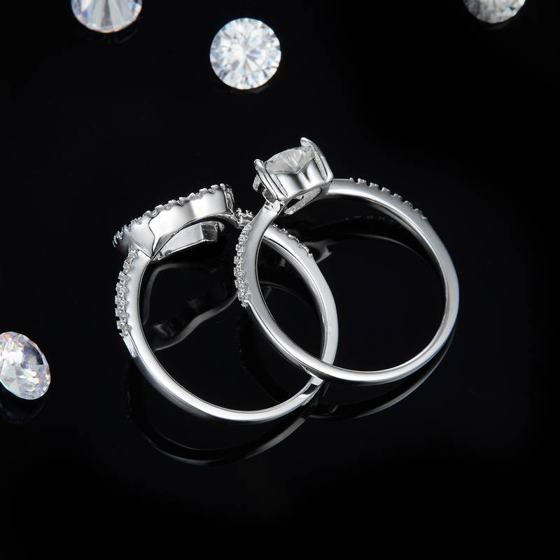 双臂心形钻套戒S925银镀白金Women's Ring定制选款主石Moissanite1.0ct/副石高碳钻