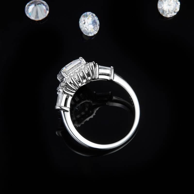阿斯切方钻S925银镀白金Women's Ring定制选款主石Moissanite2.0ct/副石高碳钻