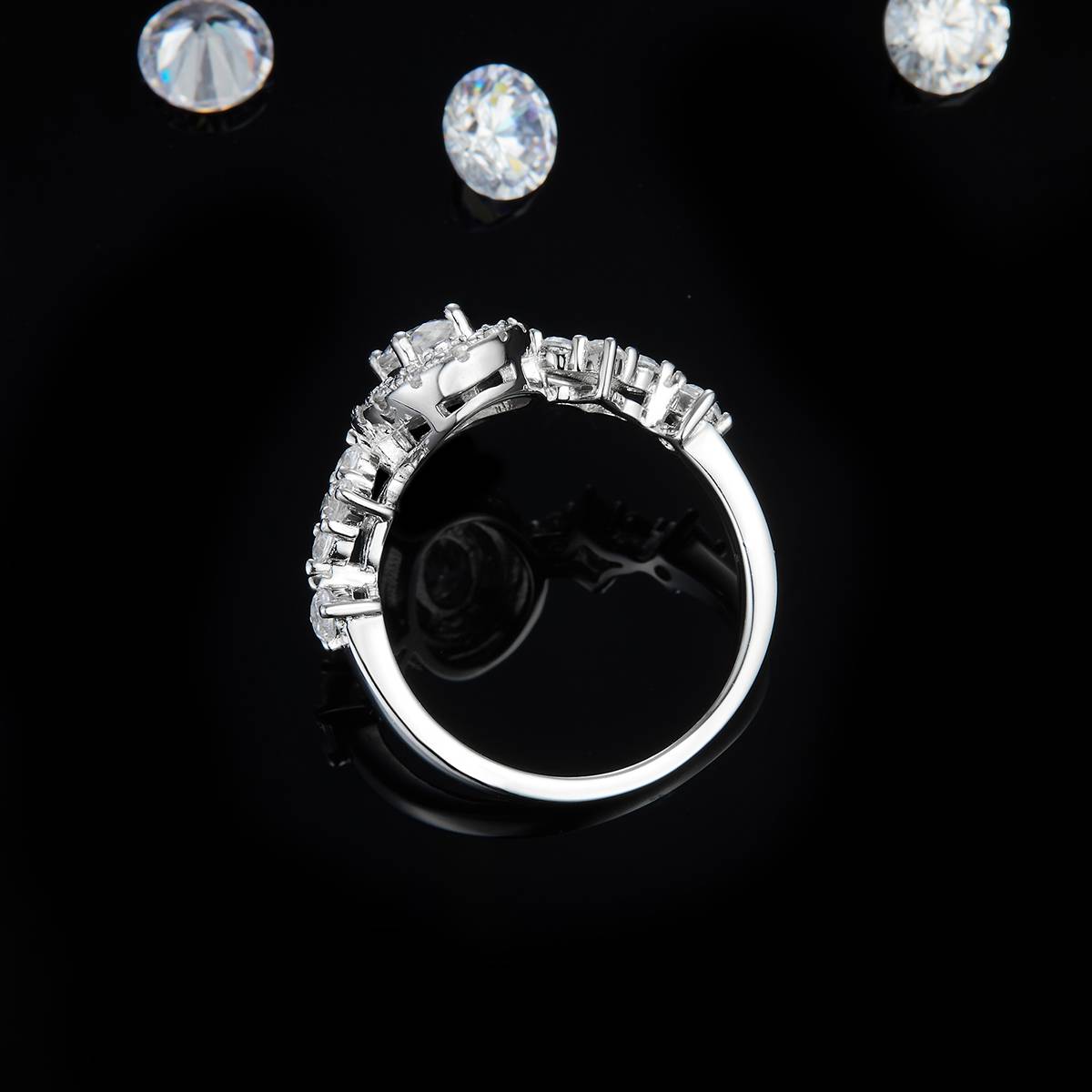 Oval Diamond Round Bag S925 Silver Plated Platinum Women's Ring Customized Selection Main Stone Moissanite 0.5ct/Side Stone Cubic Zirconia