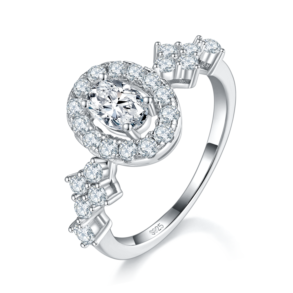 Oval Diamond Round Bag S925 Silver Plated Platinum Women's Ring Customized Selection Main Stone Moissanite 0.5ct/Side Stone Cubic Zirconia