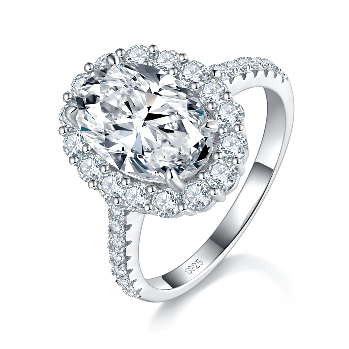 Oval Diamond Round Bag S925 Silver Plated Platinum Women's Ring Custom Selection Main Stone Moissanite 4.5ct/Side Stone Cubic Zirconia