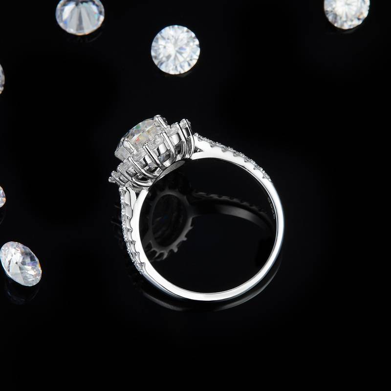 蛋形钻圆包S925银镀白金Women's Ring定制选款主石Moissanite4.5ct/副石高碳钻