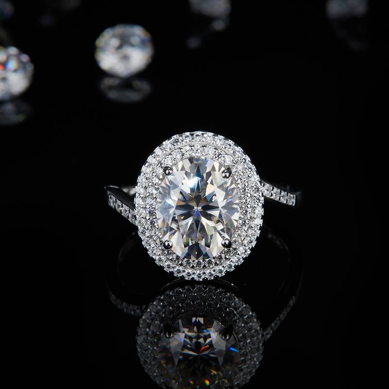 扭臂圆包蛋形钻S925银镀白金Women's Ring定制选款主石Moissanite3.0ct/副石高碳钻