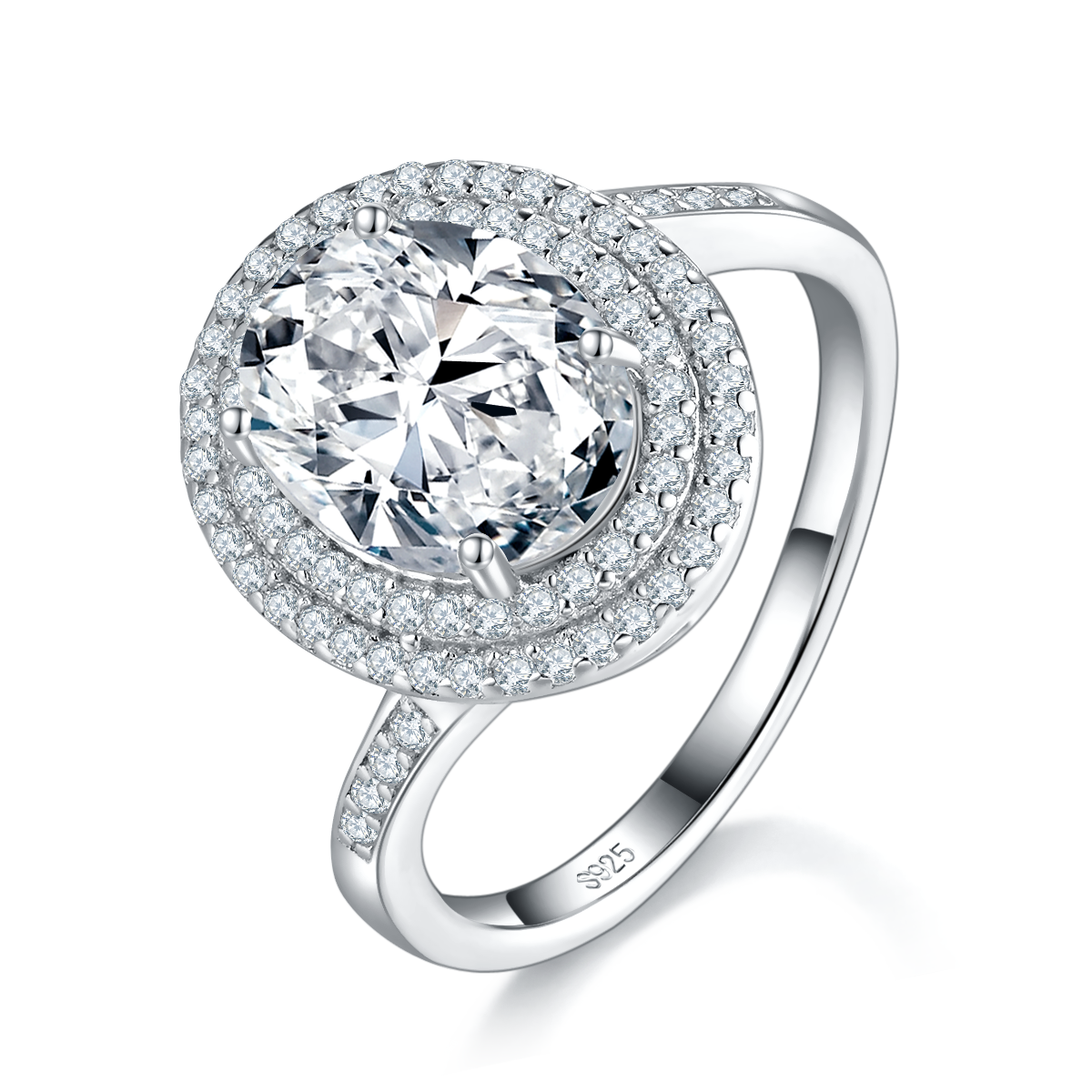 扭臂圆包蛋形钻S925银镀白金女戒定制选款主石莫桑钻3.0ct/副石高碳钻