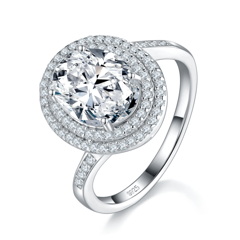 扭臂圆包蛋形钻S925银镀白金Women's Ring定制选款主石Moissanite3.0ct/副石高碳钻