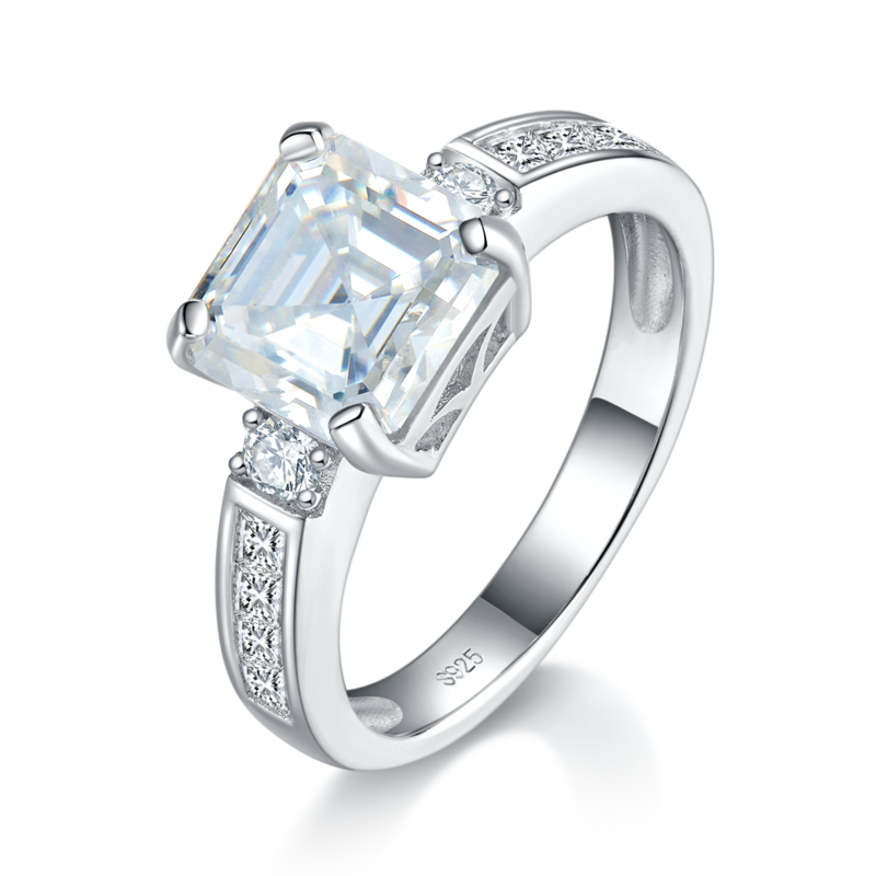 阿斯切方钻S925银镀白金Women's Ring定制选款主石Moissanite2.5ct/副石高碳钻