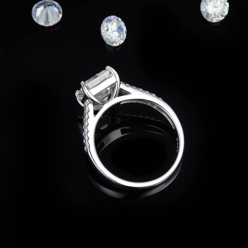 阿斯切方钻S925银镀白金Women's Ring定制选款主石Moissanite2.5ct/副石高碳钻