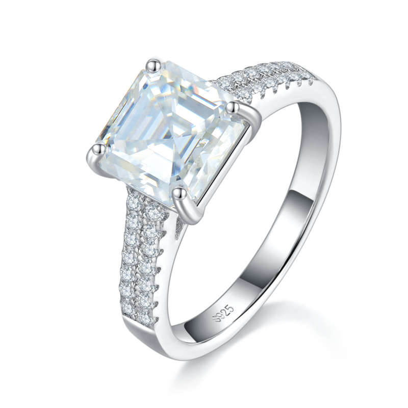 阿斯切方钻S925银镀白金Women's Ring定制选款主石Moissanite2.5ct/副石高碳钻
