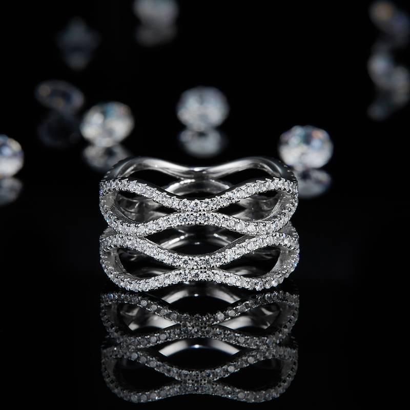 满钻排戒S925银镀白金Women's Ring定制选款副石Moissanite1.12ct