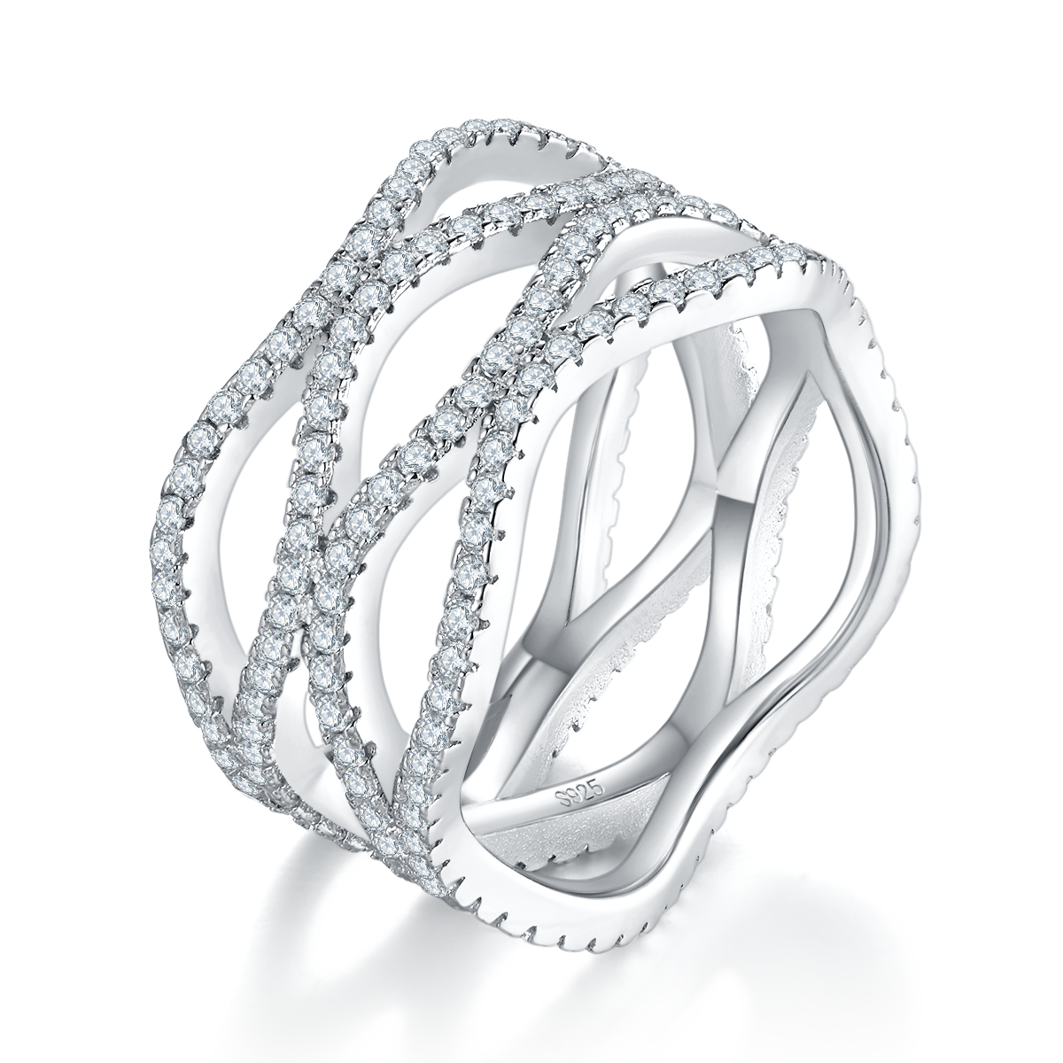 Full Diamond S925 Silver Plated Platinum Women's Ring Customized Selection Side Stone Moissanite 1.12ct