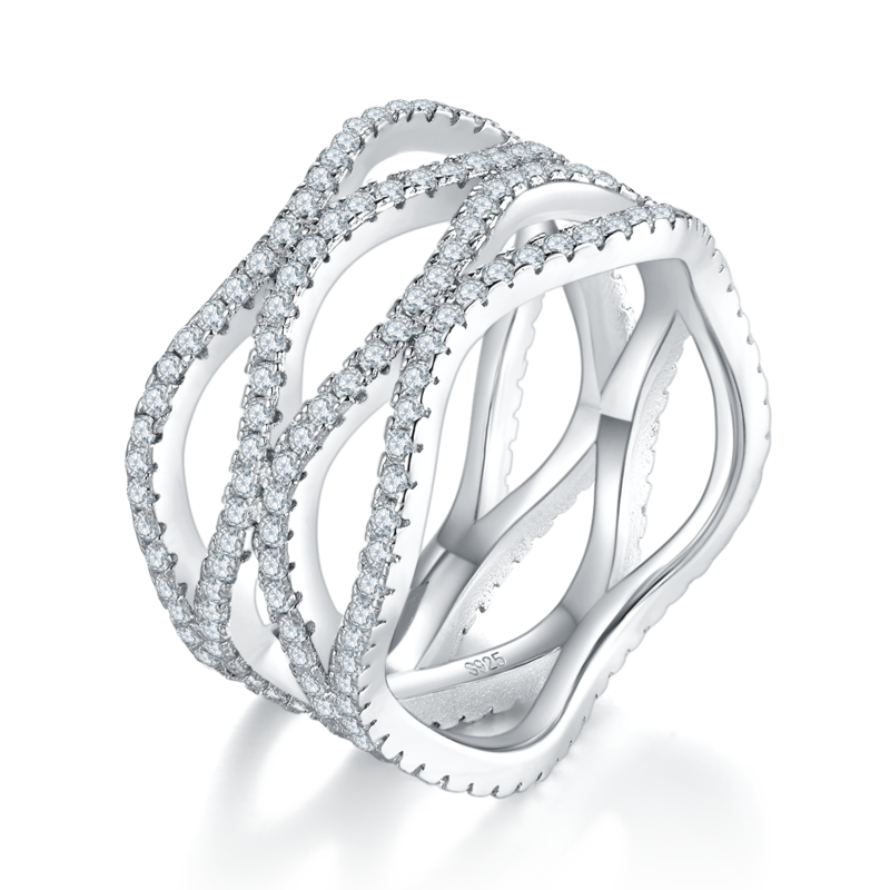 满钻排戒S925银镀白金Women's Ring定制选款副石Moissanite1.12ct