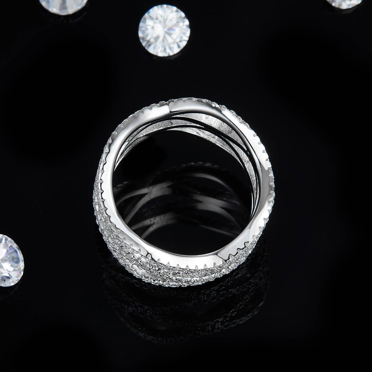 Full Diamond S925 Silver Plated Platinum Women's Ring Customized Selection Side Stone Moissanite 1.12ct