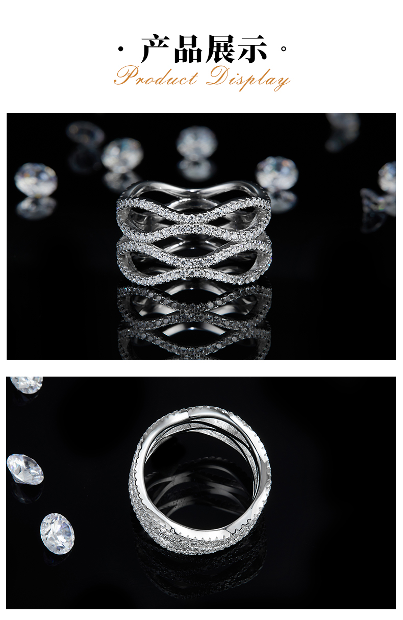 满钻排戒S925银镀白金女戒定制选款副石莫桑钻1.12ct - 3
