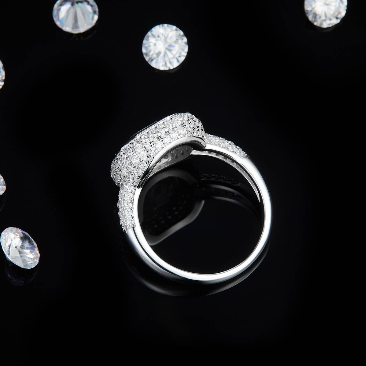 Luxury Asscher Square Diamond Women's Ring S925 Silver Plated Platinum Customized Selection Main Stone Moissanite 2.5ct/Side Stone Cubic Zirconia