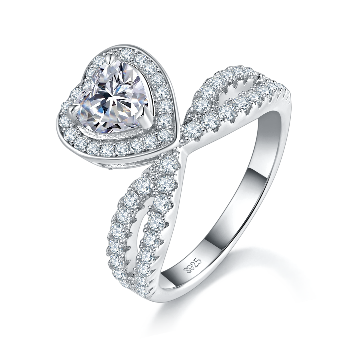 Light Luxury Heart Diamond Crown Women's Ring S925 Silver Plated Platinum Customized Selection Main Stone Moissanite 0.8ct/Side Stone Cubic Zirconia