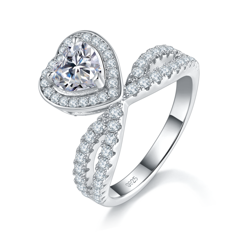 Affordable Luxury心形钻皇冠Women's RingS925银镀白金定制选款主石Moissanite0.8ct/副石高碳钻