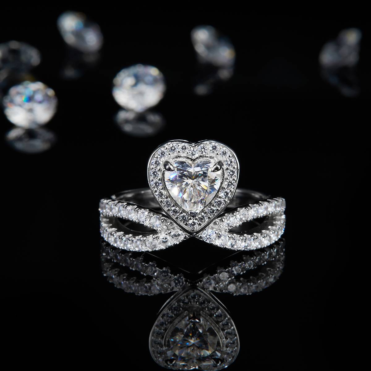Light Luxury Heart Diamond Crown Women's Ring S925 Silver Plated Platinum Customized Selection Main Stone Moissanite 0.8ct/Side Stone Cubic Zirconia