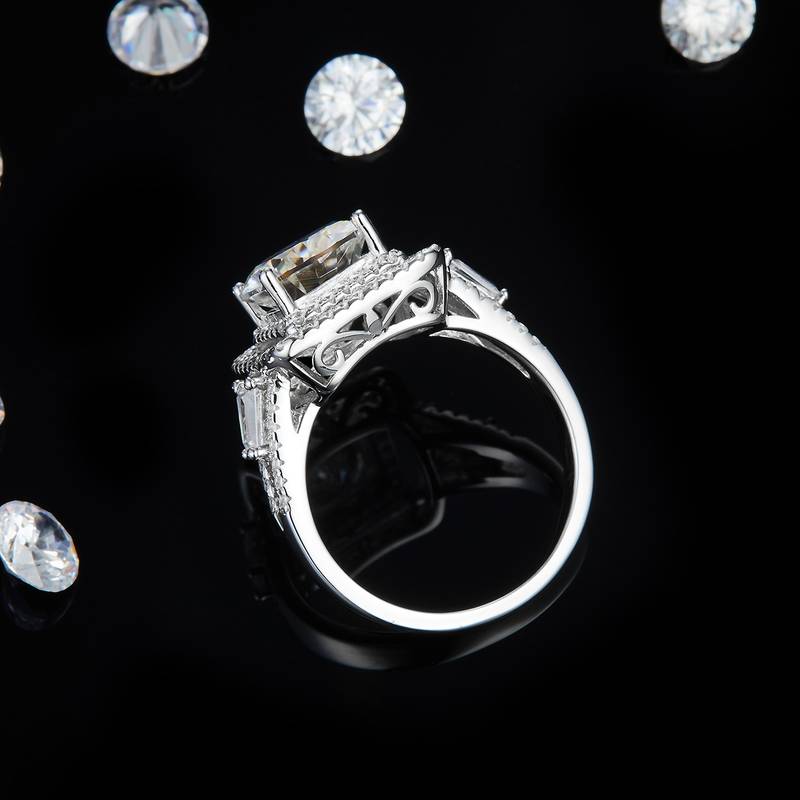 双层围镶方包圆钻Women's RingS925银镀白金定制选款主石Moissanite3.0ct/副石高碳钻