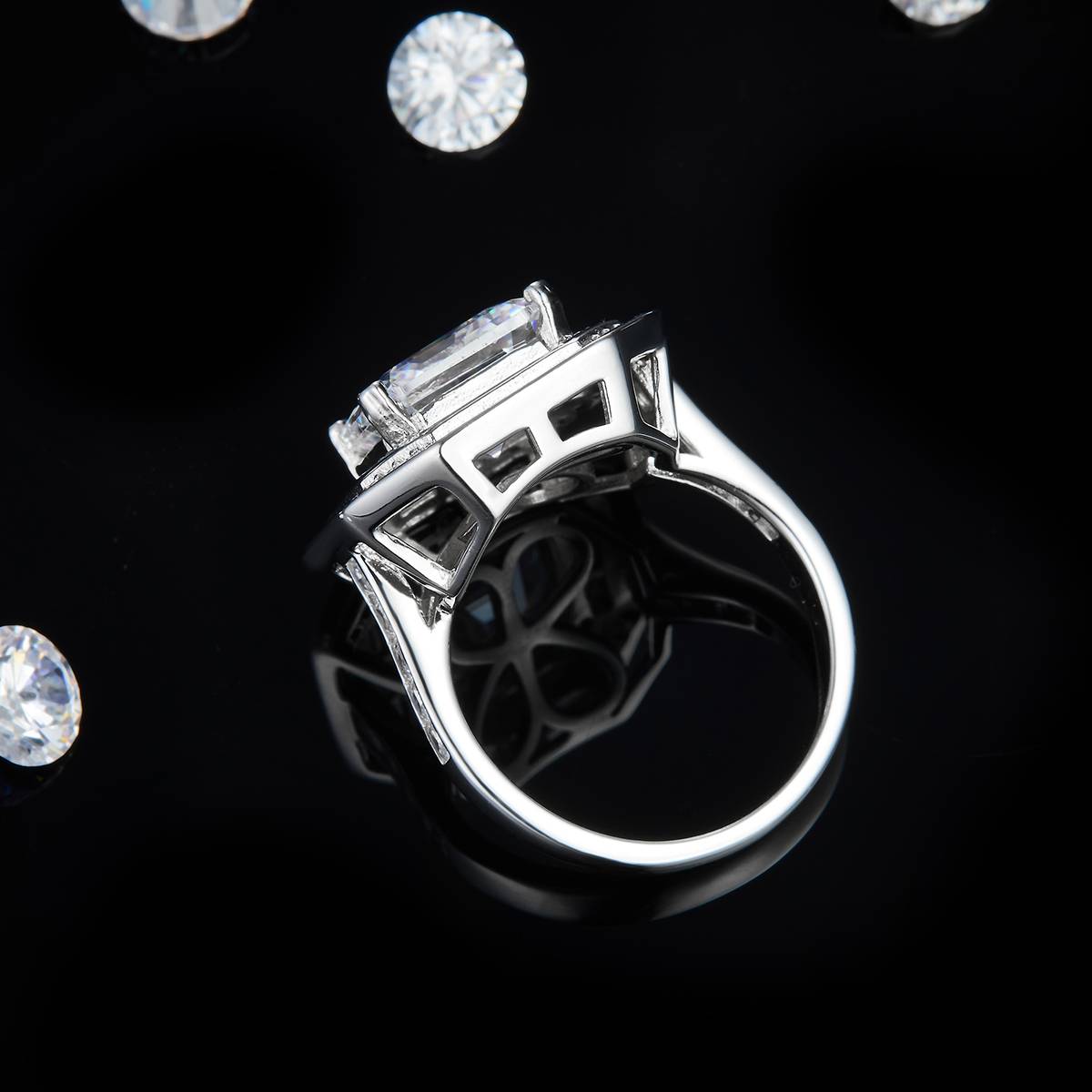 Luxury Asscher Women's Ring S925 Silver Plated Platinum Customized Selection Main Stone Moissanite 5.0ct/Side Stone Cubic Zirconia