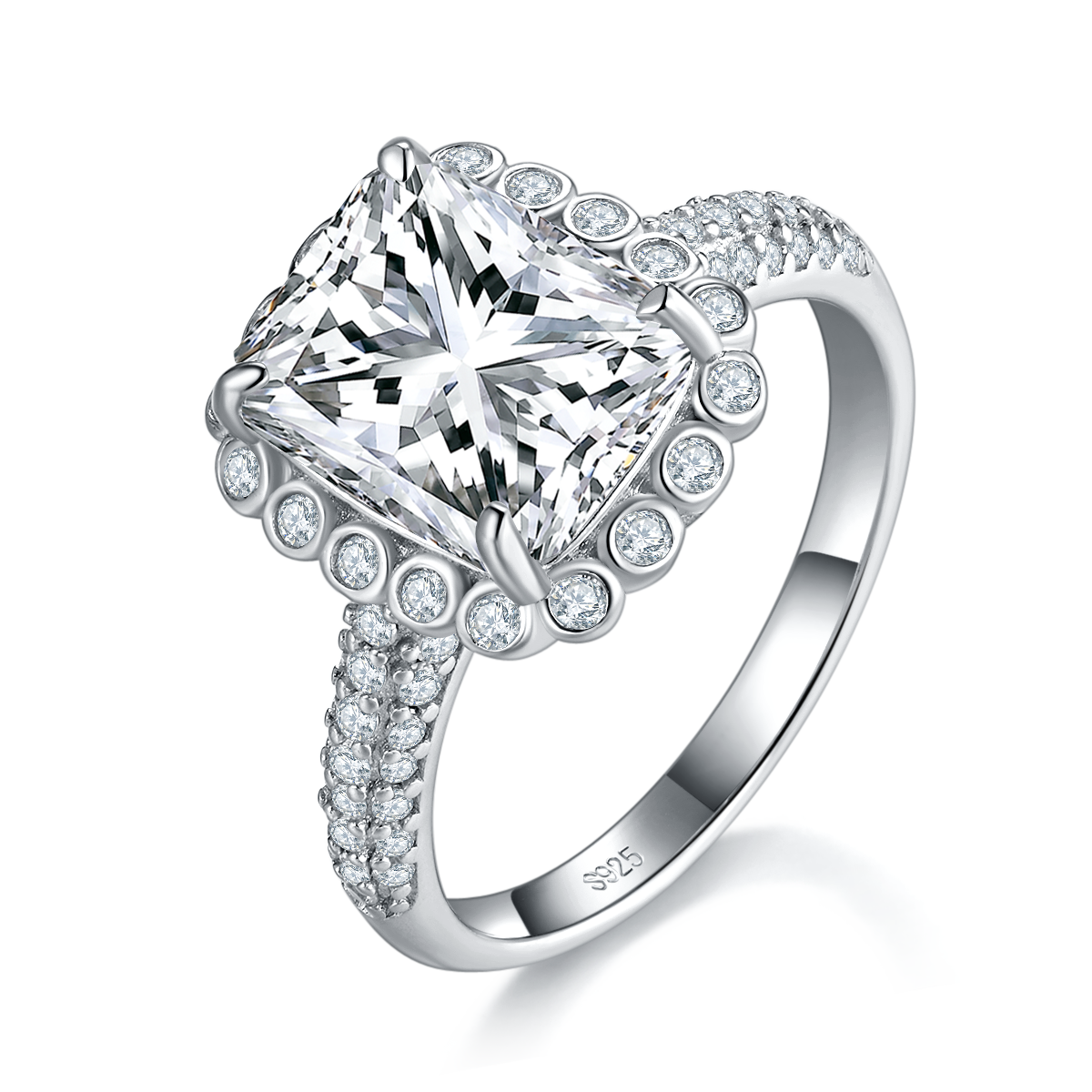 Rectangular Diamond Women's Ring S925 Silver Plated Platinum Customized Selection Main Stone Moissanite 4.0ct/Side Stone Cubic Zirconia