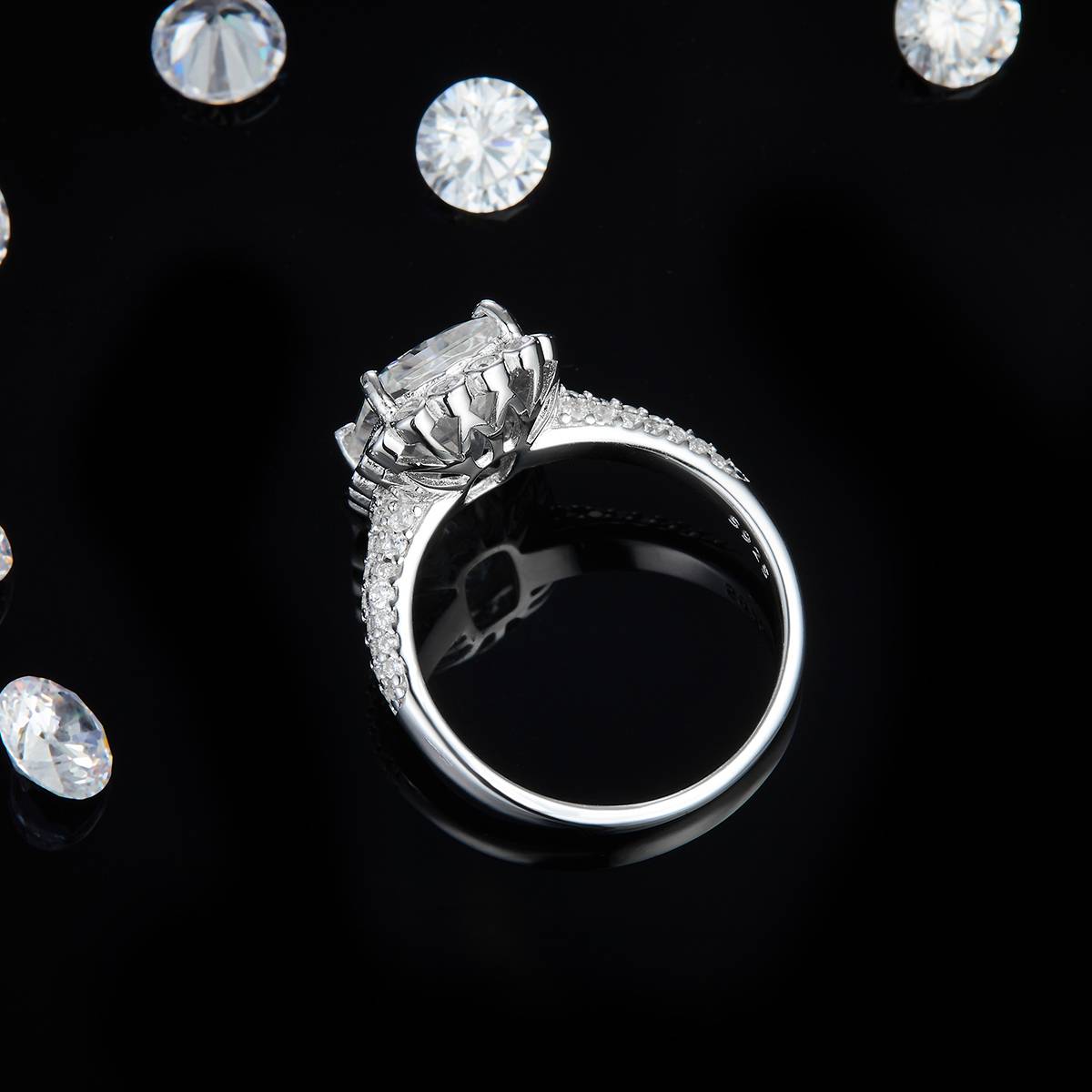 Rectangular Diamond Women's Ring S925 Silver Plated Platinum Customized Selection Main Stone Moissanite 4.0ct/Side Stone Cubic Zirconia