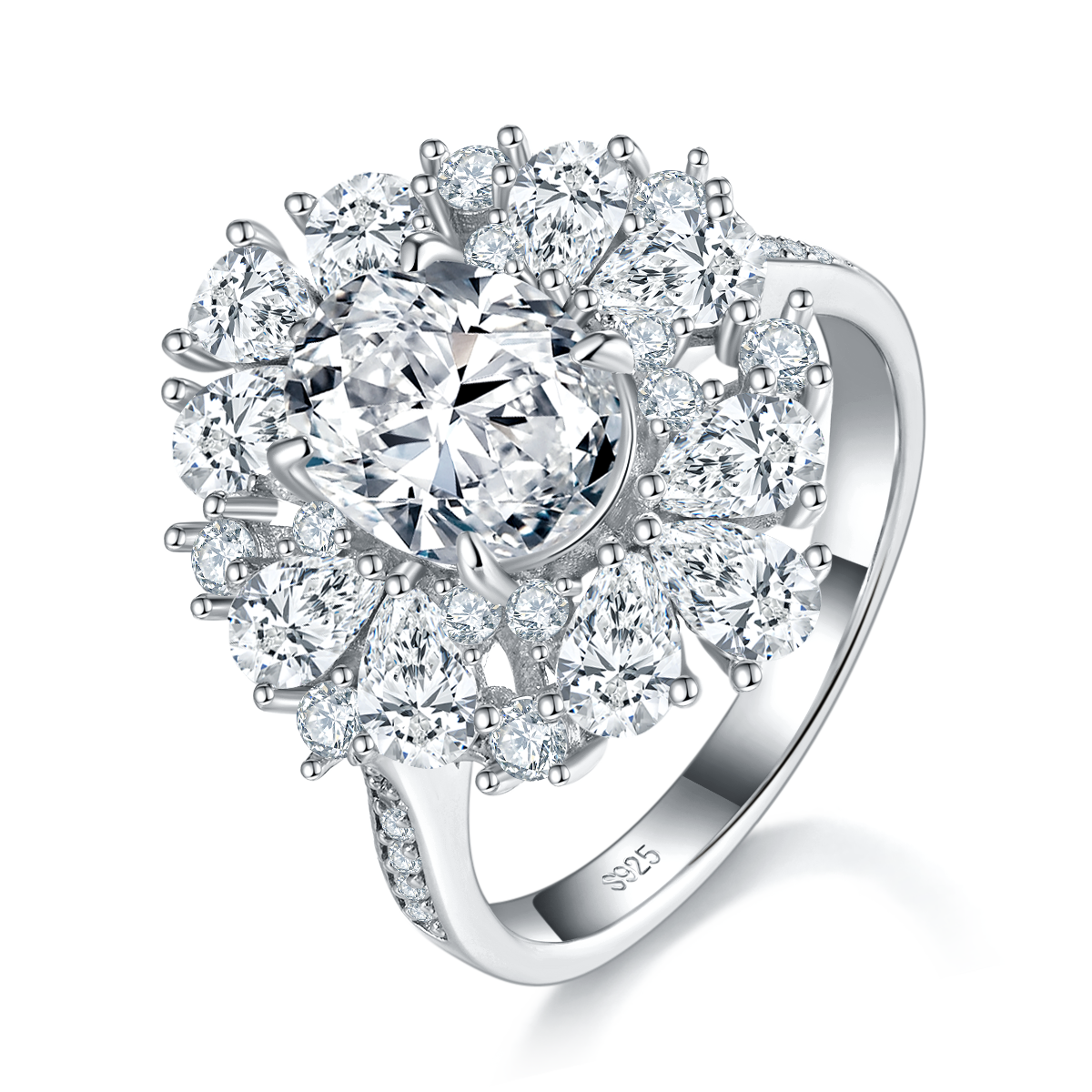 Pearl Small Diamond Set Oval Women's Ring S925 Silver Plated Platinum Customized Selection Main Stone Moissanite 2.0ct/Side Stone Cubic Zirconia