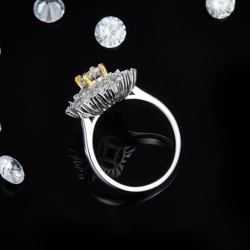 异形小钻围镶蛋形Women's RingS925银镀白金定制选款主石Moissanite1.0ct/副石高碳钻