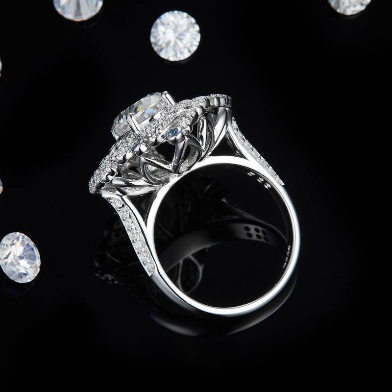 Affordable Luxury满钻四叶草蛋形Women's RingS925银镀白金定制选款主石Moissanite4.5ct/副石高碳钻