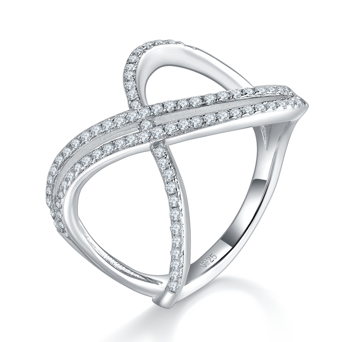 X-shaped S925 silver plated platinum women's ring custom selection Side Stone Moissanite 0.58ct