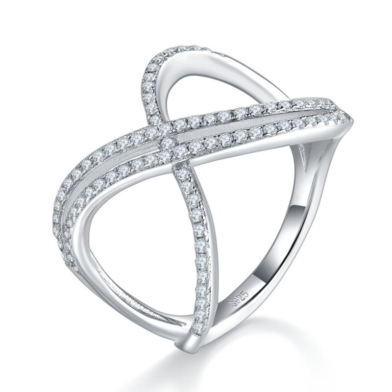 X形排戒S925银镀白金Women's Ring定制选款副石Moissanite0.58ct