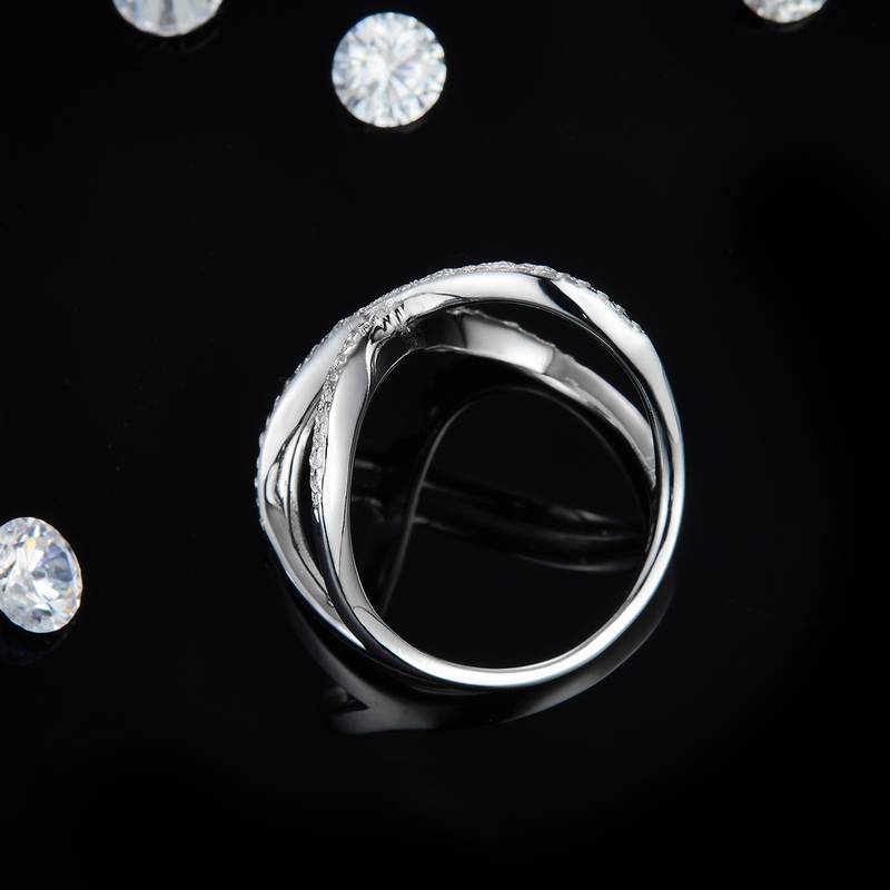X形排戒S925银镀白金Women's Ring定制选款副石Moissanite0.58ct