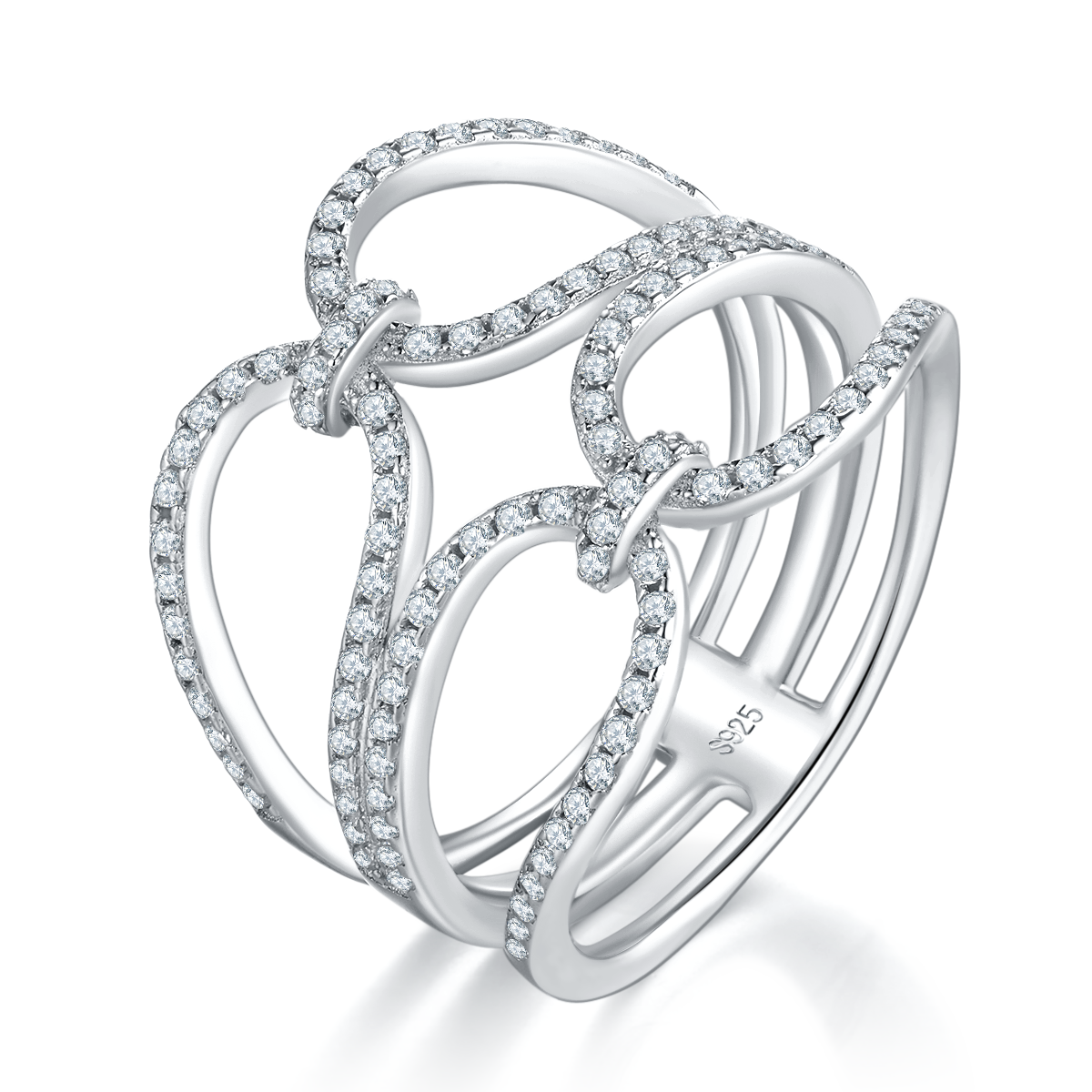 Double ring buckle S925 silver plated platinum women's ring custom selection Side Stone Moissanite 0.59ct
