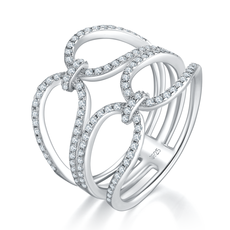 双环相扣排戒S925银镀白金Women's Ring定制选款副石Moissanite0.59ct