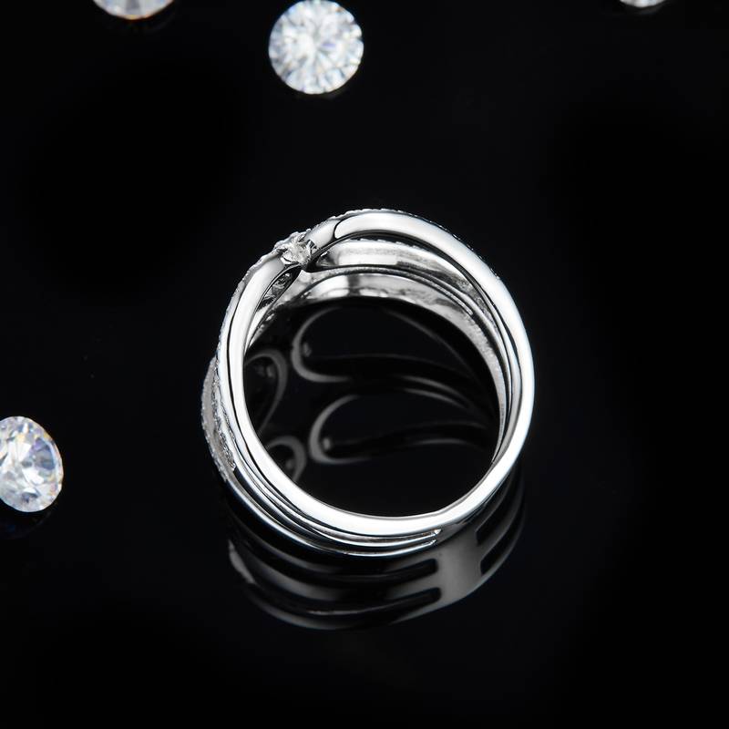 双环相扣排戒S925银镀白金Women's Ring定制选款副石Moissanite0.59ct
